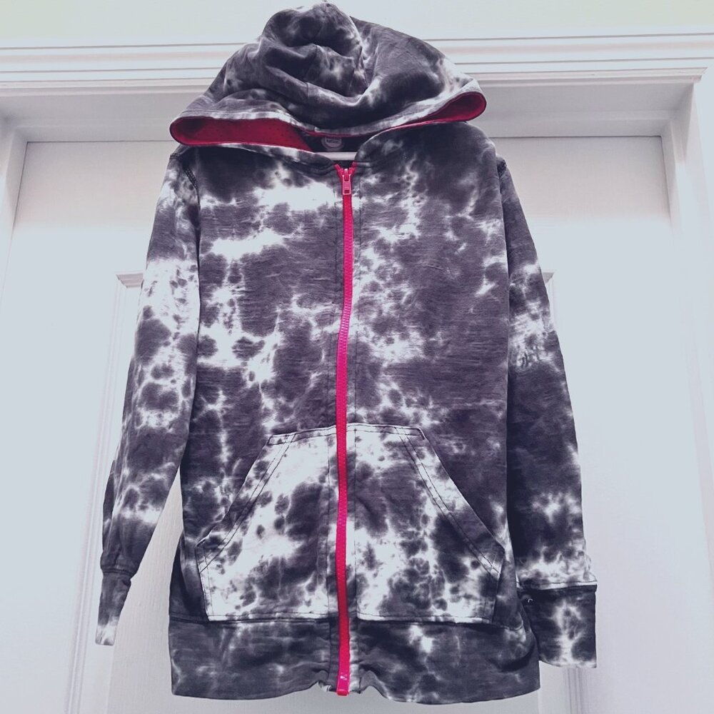Wonder Nation Zip Up Tie Dye Hooded Sweatshirt-Charcoal, Red-Size Med (8)-Unisex